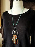 Antler Tip in Hoop Turquoise Beaded Chain Fringe Necklace