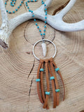 Antler Tip in Hoop Turquoise Beaded Chain Fringe Necklace