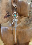 Western Boho Style Squash Blossom, Feather & Turquoise Bullet Earrings-SureShot Jewelry