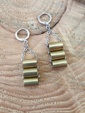 Triple Brass 25 Auto Stacked Tube Style Chain Bullet Earrings-SureShot Jewelry