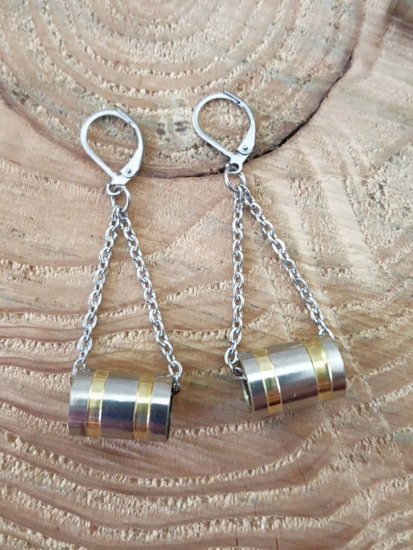 Nickel 9mm Tube Style Chain Bullet Earrings-SureShot Jewelry