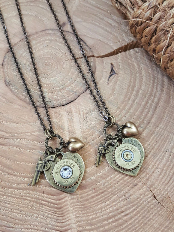 28 Gauge Shotshell Shot Thru the Heart Brass Bullet Necklace-SureShot Jewelry