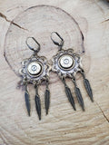 Brass Concho and Feather Bullet Earrings-Earrings-SureShot Jewelry