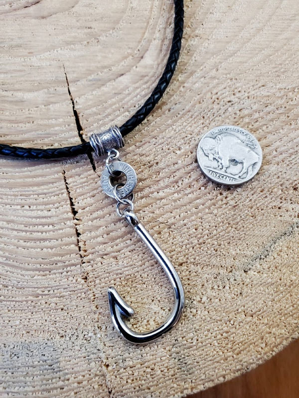 Sterling Silver Sideways Fish Hook Necklace, Ready to ship For Christmas  Gift, 925 Silver,Nautical Coastal Beach jewelry, Unisex,Engagement