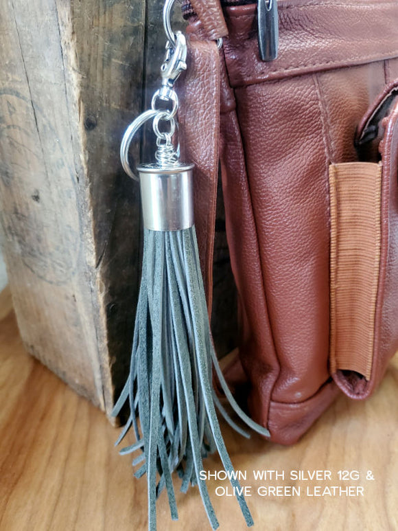 12 Gauge Leather Tassel Keychains / Tassel Key Rings