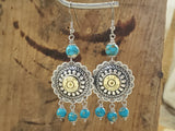 Bullet Earrings - Southwest Style Concho and Turquoise Bullet Earrings