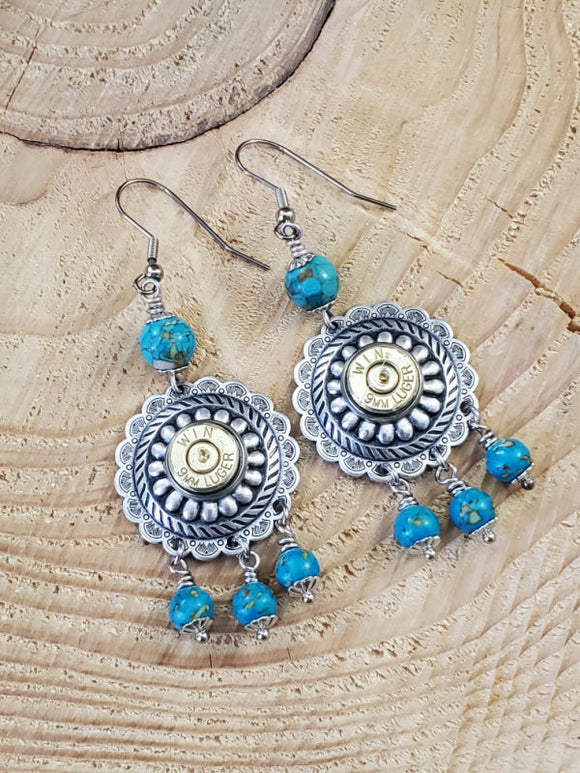 Bullet Earrings - Southwest Style Concho and Turquoise Bullet Earrings-Earrings-SureShot Jewelry