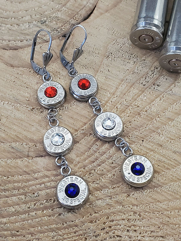 Triple Bullet Earrings - Patriotic - Red White & Blue-Earrings-SureShot Jewelry