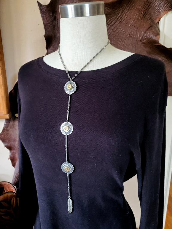 Y Necklace - Triple Concho & Bar Long Lariat Bullet Necklace-SureShot Jewelry