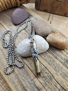 Rifle Casing, Lizard and Amethyst Long Bullet Necklace-SureShot Jewelry