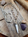 Coppery Pearl Beaded Leather Antler Necklace