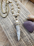 Ivory Pearl Beaded Brass Ball Chain Antler Necklace