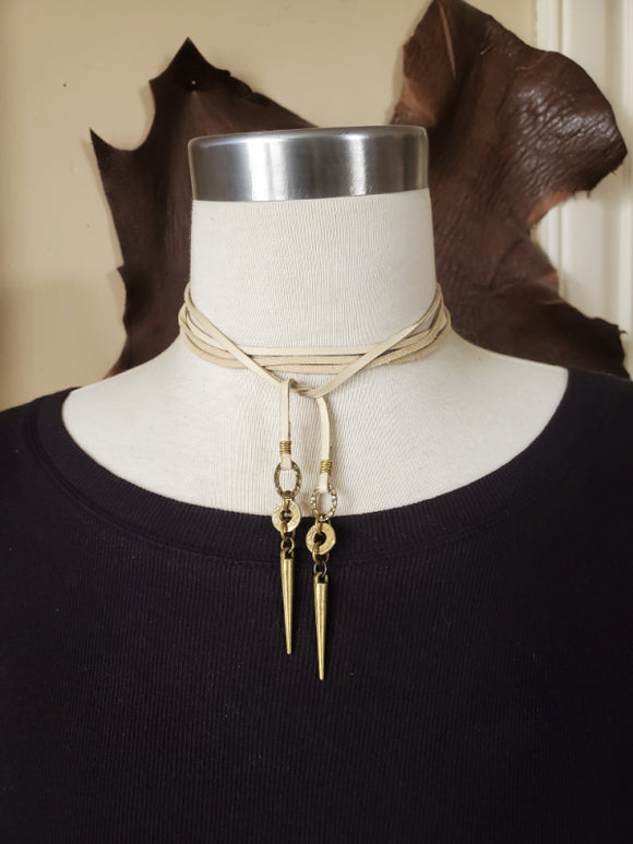 MULTI-WRAP Brass Bullet and Spike Leather Choker