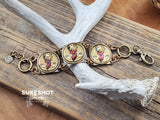 Handcrafted Red Buck Head Bottle Cap GOLD Link Bracelet from SureShot Jewelry