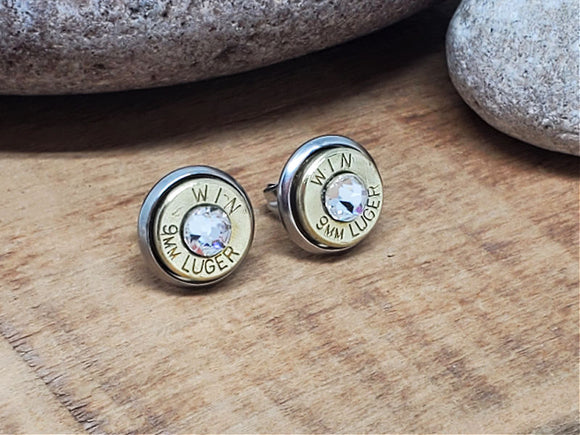 Bullet Studs - 9mm Bullet Earrings - Choice of Brass or Nickel Casings