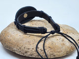 Genuine Black Leather 12 Gauge Adjustable Cuff Bangle Bracelet