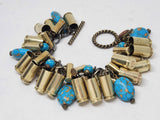 Mixed Bullet & Turquoise Brass Loaded Charm Bracelet from SureShot Jewelry