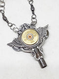 Shotshell Winged Winder Key Necklace - Steampunk Style