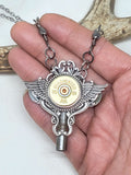 Shotshell Winged Winder Key Necklace - Steampunk Style