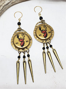 Upcycled GOLD Buck Head Bottlecap Earrings - Huntress Jewelry