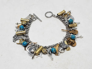 Country Western Mixed Metal Loaded Charm Bracelet