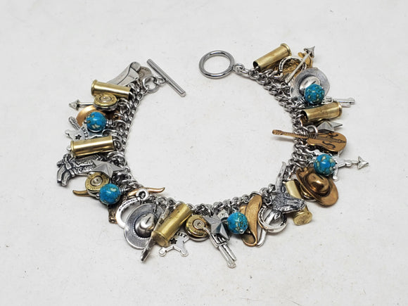 Loaded Sterling Silver Western Charm Bracelet, Turquoise Charm