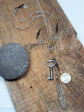 Unisex Buffalo Nickel, Key and Feather Necklace