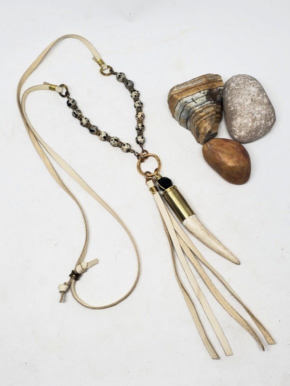 Large Caliber Beaded Leather Cord Antler Necklace from SureShot Jewelry
