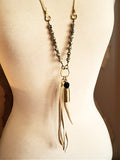 Large Caliber Beaded Leather Cord Antler Necklace