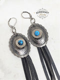 Antique Silver Oval Concho w/Turquoise Fringe Earrings