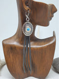 Antique Silver Oval Concho w/Turquoise Fringe Earrings - SureShot Jewelry Bullet Designs