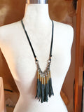 .22 WMR (Magnum) Beaded Gray Leather Fringe Adjustable Bullet Necklace from SureShot Jewelry - Shotshell & Bullet Designs