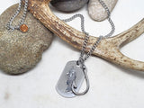 Men's Dog Tag with Trout & Fish Hook Stainless Steel Necklace