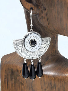 12 Gauge Shotshell Black Onyx Crescent Dangle Earrings