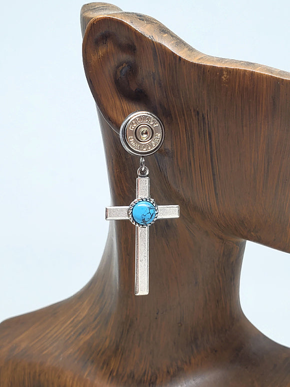 9mm Stud Dangle Cross Turquoise Cabochon Bullet Earrings