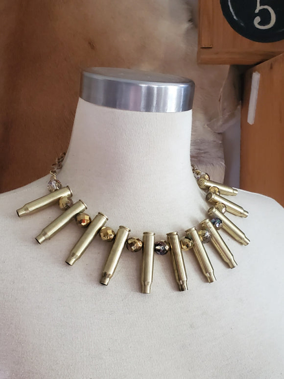 .223 Aurora Borealis Beaded Choker Bullet Necklace from SureShot Jewelry - Shotshell & Bullet Designs