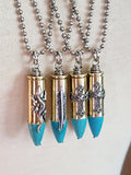 Turquoise Embellished Brass Bullet Multi-Chain Necklace