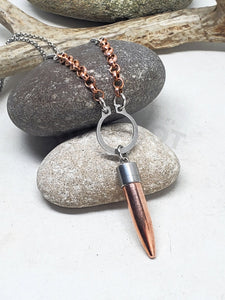 Unisex Jewelry - Industrial Style Copper & Silver Bullet Necklace from SureShot Jewelry