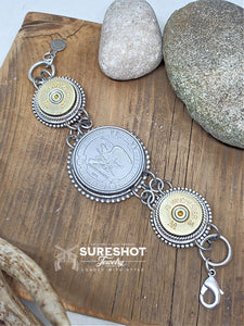 Collectible NRA Silver Coin & 12 Gauge Shotshell Link Bracelet