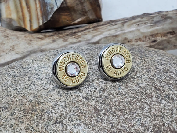 45 Auto Stud Bullet Earrings - Choice of Crystals