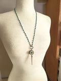 12 Gauge & Turquoise Magnesite Beaded Chain Bullet Spike Necklace from SureShot Jewelry