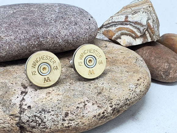 Brass 12 Gauge Shotshell Cuff Links = SureShot Jewelry - Shotshell & Bullet Designs