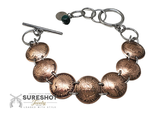 Penny Bracelet - Indian Head Penny Coin Bracelet - SureShot Jewelry - Shotshell & Bullet Designs