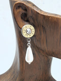 Pearl Teardrop Post Dangle Brass Bullet Earrings