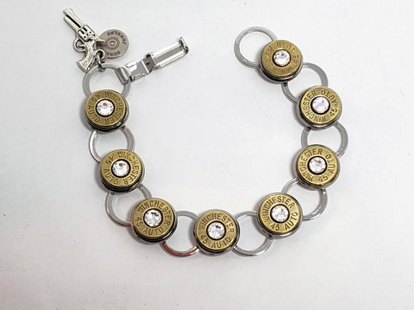 Brass 45 Auto Diamond Bullet Bracelet