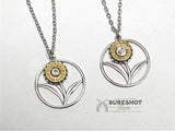 Sterling Silver Flower in Circle Pendant Bullet Necklace - SureShot Jewelry Bullet Designs