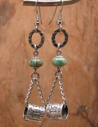 Duck Band Chain Dangle Beaded Earrings w/Jasper Beadwork-SureShot Jewelry