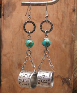 Duck Band Chain Dangle Beaded Earrings w/Turquoise Beadwork-SureShot Jewelry