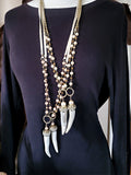 Ivory Pearl Beaded Brass Ball Chain Antler Necklace-SureShot Jewelry