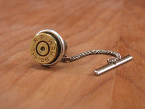 Brass Bullet Casing Silver Tie Tack with Chain-SureShot Jewelry